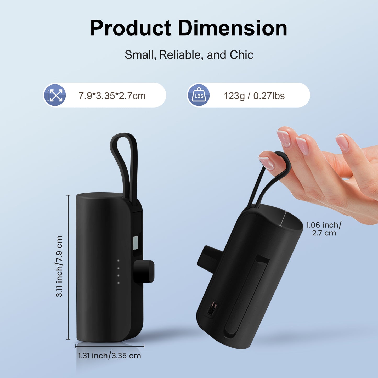 Portable Charger 4500mAh, Ultra Mini Power Bank with Dual Output, Battery Pack for iPhone Series, for Samsung, for iPad Pro Air and More, Black