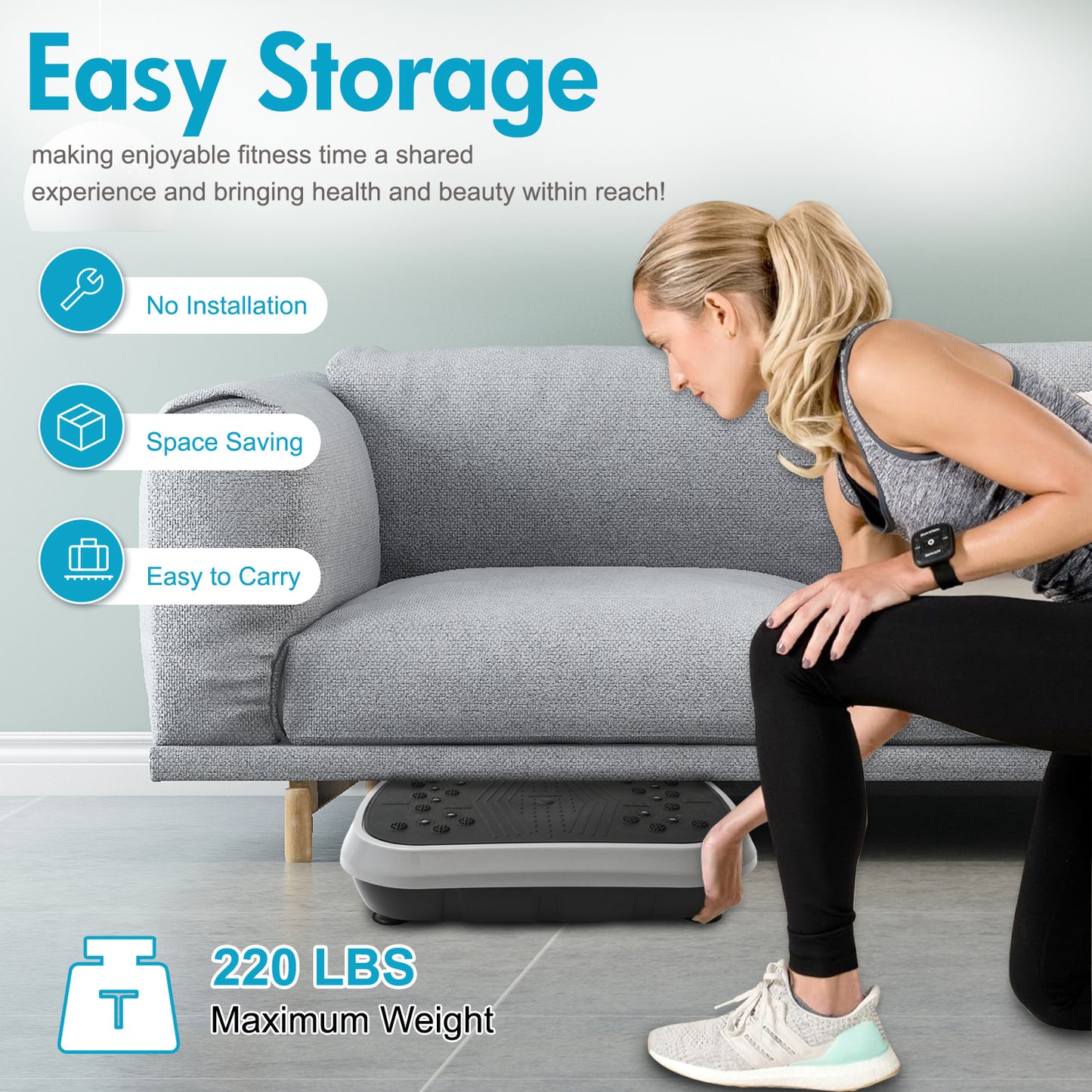 Vibration Plate Exercise Machine, Full Body Workout Machine for Weight Loss, Vibrating Board 300LBS Capacity, Vibration Platform with Resistance Bands, Remote Control, Silver-White