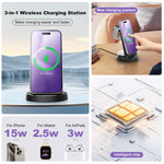 Lade das Bild in den Galerie-Viewer, Charging Station, Wireless Charger for iPhone 17 16 15 14 13 12, 15W Magsafe Charger Compatible with AirPods 3 in 1 Magnetic Stand for iWatch, Black