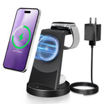 Lade das Bild in den Galerie-Viewer, Charging Station, Wireless Charger for iPhone 17 16 15 14 13 12, 15W Magsafe Charger Compatible with AirPods 3 in 1 Magnetic Stand for iWatch, Black