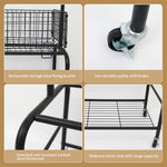 Load image into Gallery viewer, Rolling Laundry Butler with Wire Storage Rack, Rectangular Laundry Hamper Basket Butler Cart with Wheels and Hanging Rack, Black