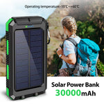Lade das Bild in den Galerie-Viewer, BAOKALER 30000mAh Solar Charger for Cell Phone iPhone, Portable Solar Power Bank with Dual 5V USB Ports, 2 Led Light Flashlight, Compass Battery Pack for Outdoor Camping Hiking(Green)