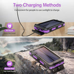 Lade das Bild in den Galerie-Viewer, BAOKALER 30000mAh Solar Charger for Cell Phone iPhone, Portable Solar Power Bank with Dual 5V USB Ports, 2 Led Light Flashlight, Compass Battery Pack for Outdoor Camping Hiking(Purple)