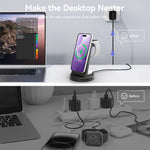 Lade das Bild in den Galerie-Viewer, Charging Station, Wireless Charger for iPhone 17 16 15 14 13 12, 15W Magsafe Charger Compatible with AirPods 3 in 1 Magnetic Stand for iWatch, Black