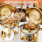 Charger l'image dans la galerie, Round Half-Gold Plated Stainless Steel Chafing Dish with Stainless Steel Lid, Buffet Warmer Set, 4-Pack, for Home Gatherings, Christmas Parties, Catering Events