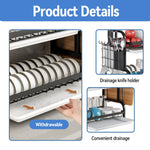 Lade das Bild in den Galerie-Viewer, 3 Tier Dish Rack for Kitchen, Rustproof Dish Drying Rack with Drain Trays, Stainless Steel Dish Drainer, Multifunctional Drying Rack for Dishes with Knife Holder Cutting Board Holder, Black