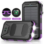 Lade das Bild in den Galerie-Viewer, BAOKALER 30000mAh Solar Charger for Cell Phone iPhone, Portable Solar Power Bank with Dual 5V USB Ports, 2 Led Light Flashlight, Compass Battery Pack for Outdoor Camping Hiking(Purple)