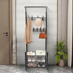 Lade das Bild in den Galerie-Viewer, Also go 3-in-1 Coat Rack Shoe Bench Entryway Hall Tree with 9 Hooks and 3-Tier Shoe Storage Bench, Metal Coat Hat Stand Rod for Hanging Jacket, Easy Assembly, Black