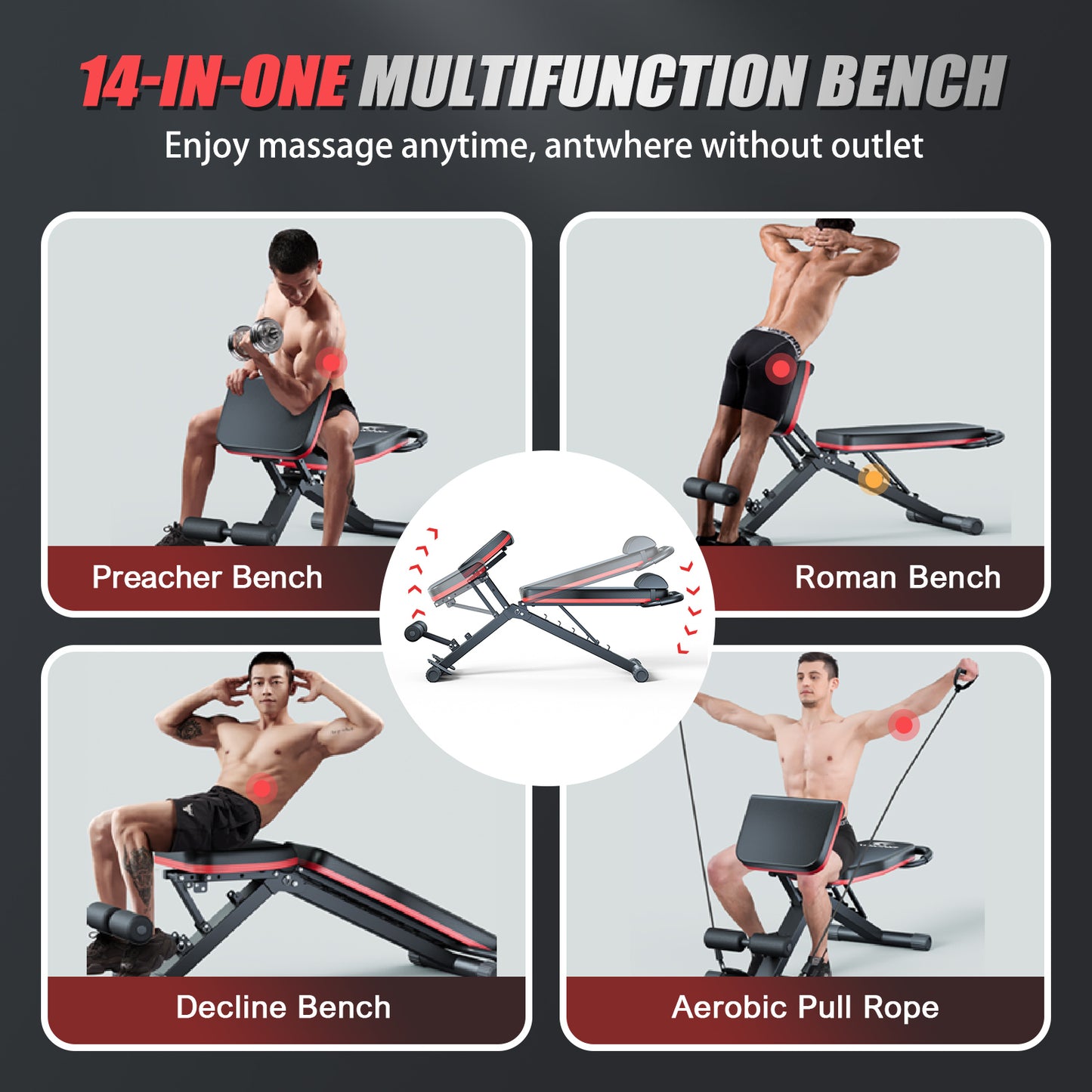 Adjustable Weight Bench, Foldable Workout Bench, Heavy Duty Weight Bench Press for Full Body, Home Gym Fitness Strength Training, Supports 700 Lbs