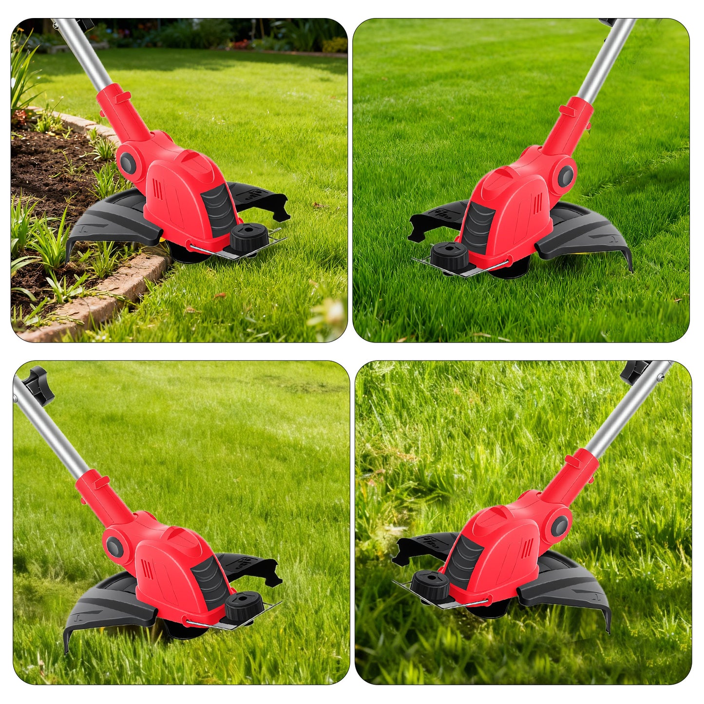 Cordless String Trimmer, 4AH Battery Powered Weed Trimmer with Fast Charger, Red