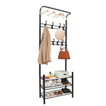 Lade das Bild in den Galerie-Viewer, Also go 3-in-1 Coat Rack Shoe Bench Entryway Hall Tree with 9 Hooks and 3-Tier Shoe Storage Bench, Metal Coat Hat Stand Rod for Hanging Jacket, Easy Assembly, Black