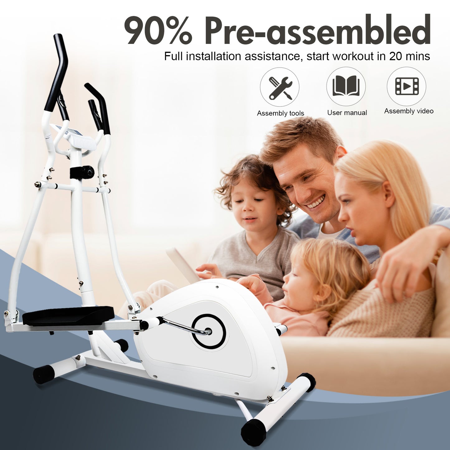 Amstech Elliptical Machine 8 Levels Resistance, Elliptical Trainers with LCD Monitor, Smooth Quiet Cardio Elliptical Machine Cross Trainer for Home Exercise Workout Equipment