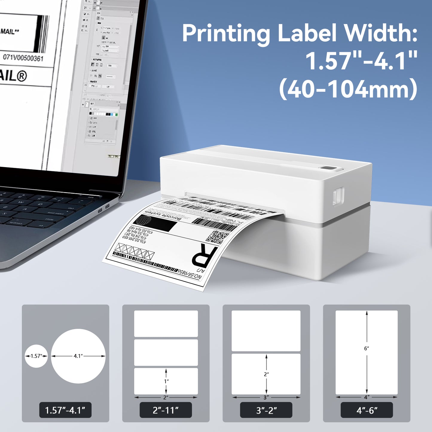 Label Printer, 4x6 Thermal Bluetooth Shipping Label Maker for Packages, Compatible with Windows iOS Android, Wireless Sticker Printing for Business and Home