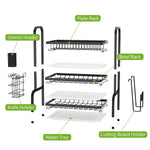 Lade das Bild in den Galerie-Viewer, 3 Tier Dish Rack for Kitchen, Rustproof Dish Drying Rack with Drain Trays, Stainless Steel Dish Drainer, Multifunctional Drying Rack for Dishes with Knife Holder Cutting Board Holder, Black