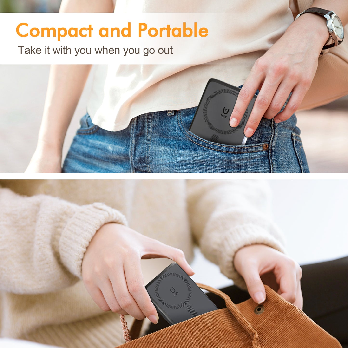 Power bank, 10000mAh Magnatic Portable Charger with Type-C Cable, Battery Pack with 22.5W Charging Lighting Input, for iPhone 17 16 15 14 13 12, Black
