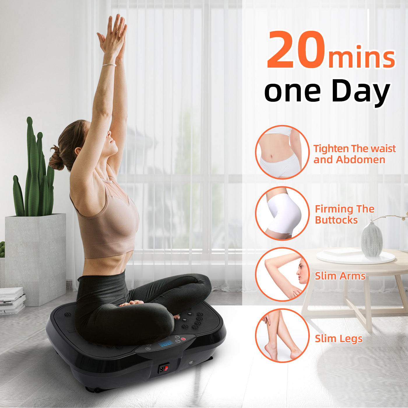 RICAN Vibration Plate Exercise Machine, Full Body Workout Platform with Loop Bands & Remote Control for Home Fitness, Weight Loss & Muscle Toning, Vibrating Stand Shake Board, Black