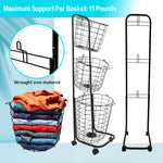 Charger l'image dans la galerie, 3 Tier Laundry Basket with Lockable Wheels, Wire Metal Sorter Storage Trolley with 3 Removable Basket, Durable Clothes Storage Hamper, Black