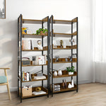 Load image into Gallery viewer, Amstech Bookshelf 6 Tier with 4 Hooks, Metal Framed Free-Standing Storage Shelf for Living Room and Home Office, Vintage