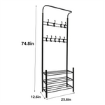 Lade das Bild in den Galerie-Viewer, Also go 3-in-1 Coat Rack Shoe Bench Entryway Hall Tree with 9 Hooks and 3-Tier Shoe Storage Bench, Metal Coat Hat Stand Rod for Hanging Jacket, Easy Assembly, Black