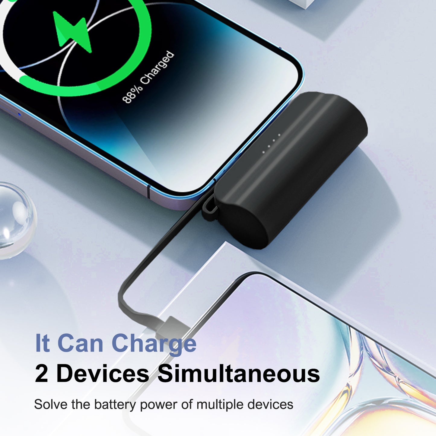 Portable Charger 4500mAh, Ultra Mini Power Bank with Dual Output, Battery Pack for iPhone Series, for Samsung, for iPad Pro Air and More, Black