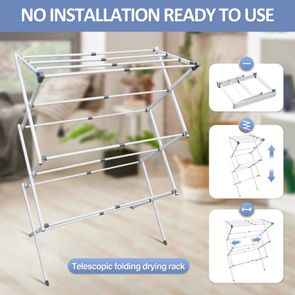 Foldable Drying Rack Clothing,Clothes Drying Rack Folding Indoor and Outdoor Rack, Moveable Laundry Drying Rack, White