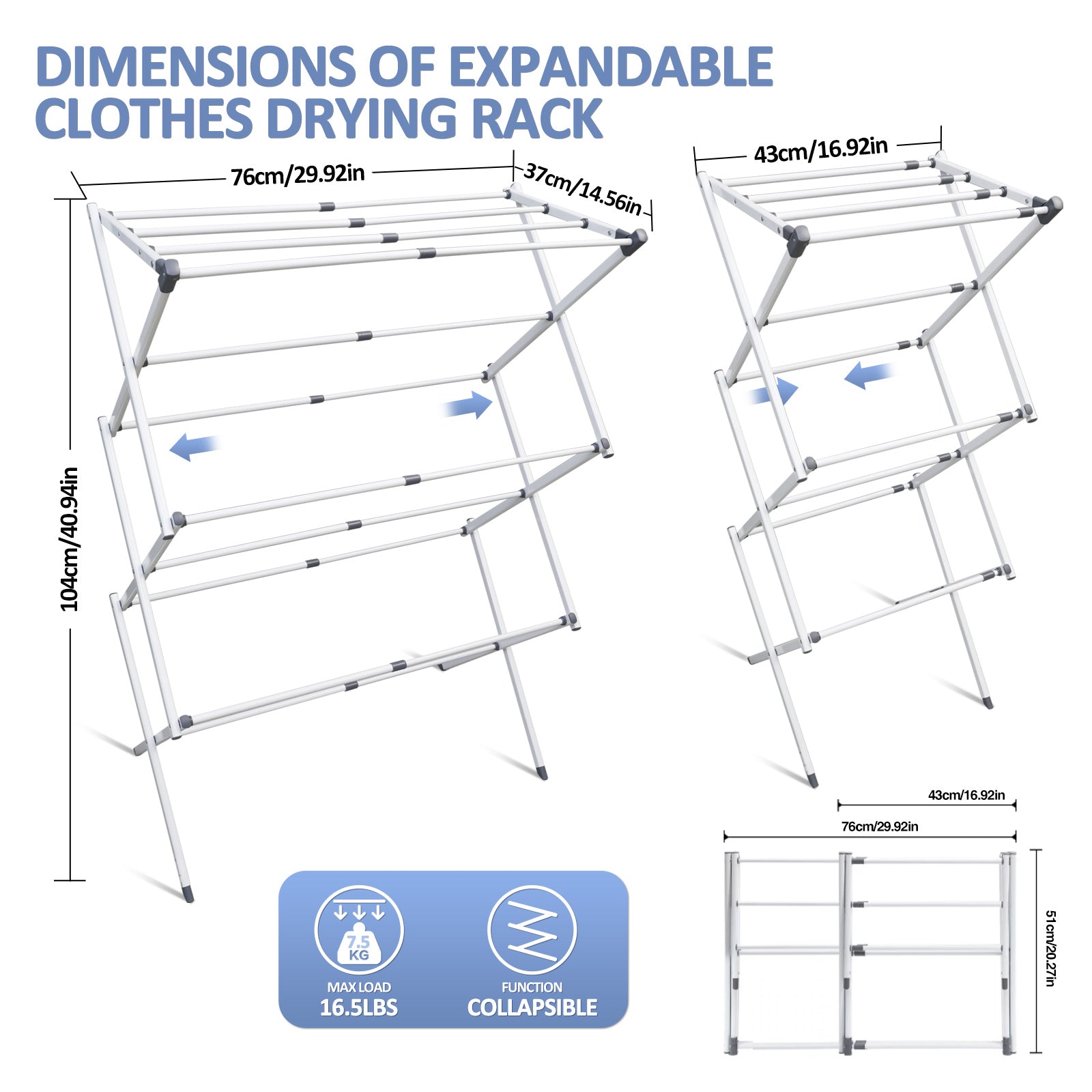 Foldable Drying Rack Clothing,Clothes Drying Rack Folding Indoor and Outdoor Rack, Moveable Laundry Drying Rack, White