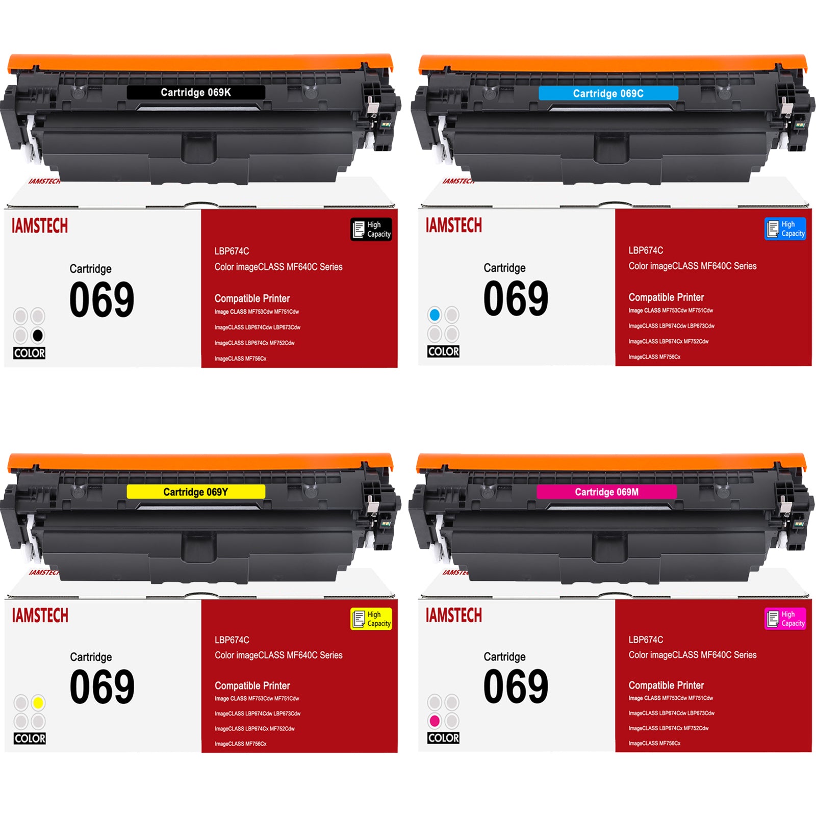 069 CRG-069 069H 4-Pack Toner Cartridge SET Compatible for Canon 069 069H MF753Cdw MF751Cdw LBP674Cdw LBP673Cdw LBP674Cx MF752Cdw MF756Cx(Black Cyan Magenta Yellow)