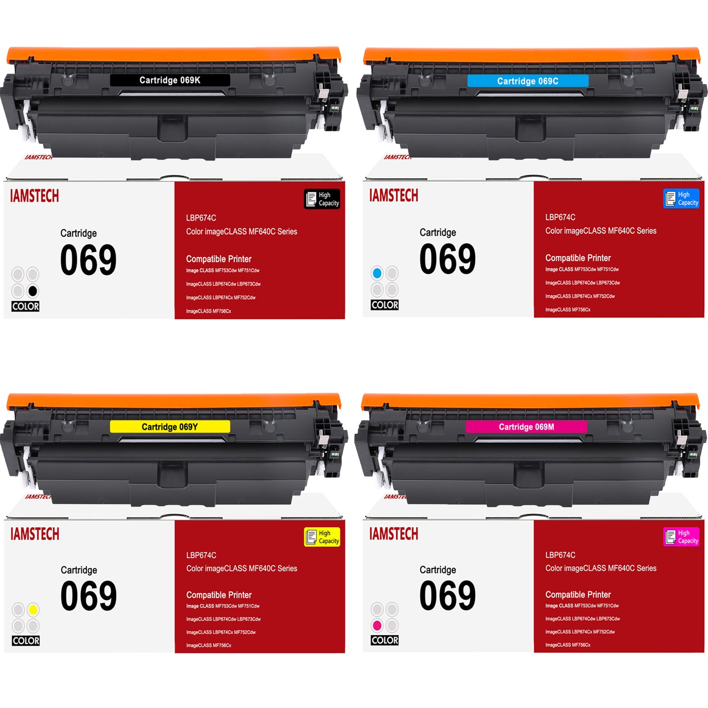 069 CRG-069 069H 4-Pack Toner Cartridge SET Compatible for Canon 069 069H MF753Cdw MF751Cdw LBP674Cdw LBP673Cdw LBP674Cx MF752Cdw MF756Cx(Black Cyan Magenta Yellow)