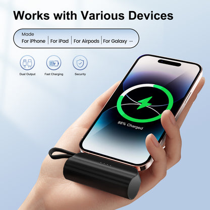 Portable Charger 4500mAh, Ultra Mini Power Bank with Dual Output, Battery Pack for iPhone Series, for Samsung, for iPad Pro Air and More, Black