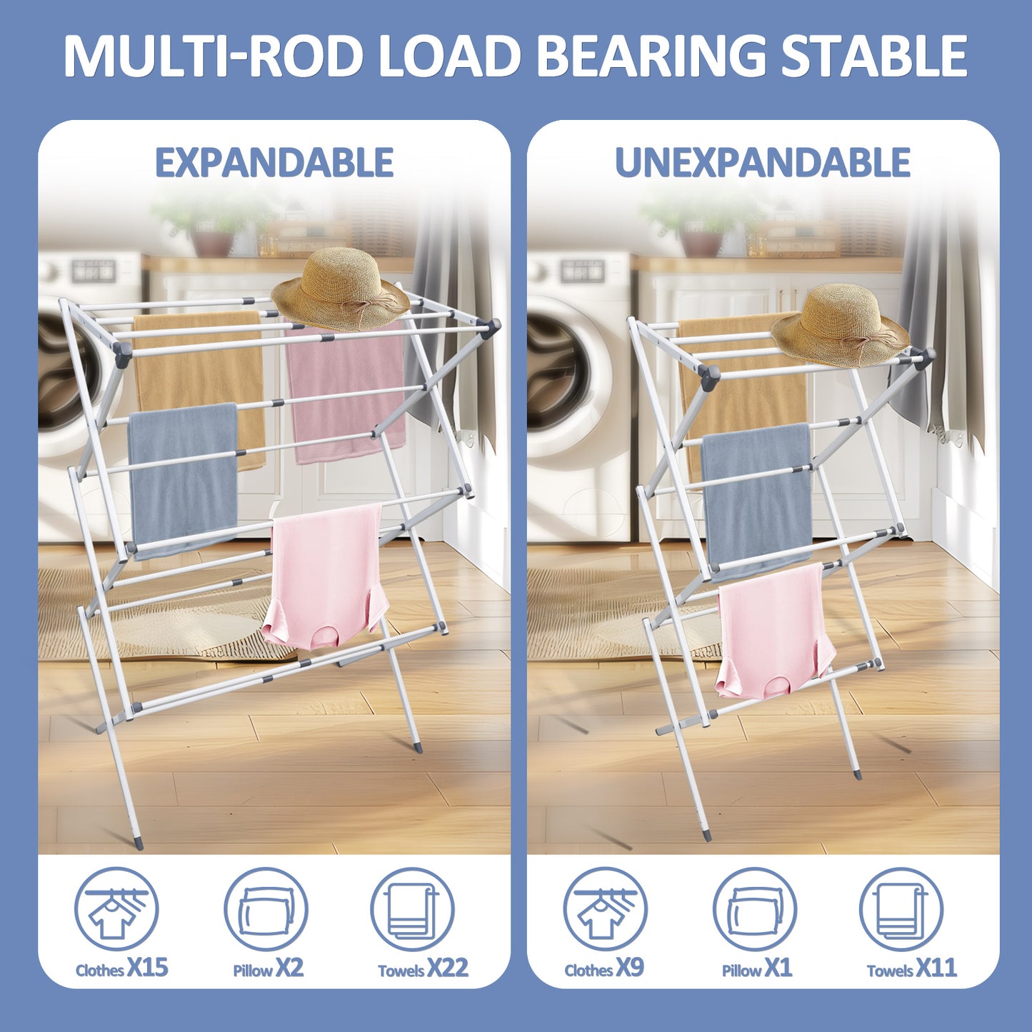 Foldable Drying Rack Clothing,Clothes Drying Rack Folding Indoor and Outdoor Rack, Moveable Laundry Drying Rack, White