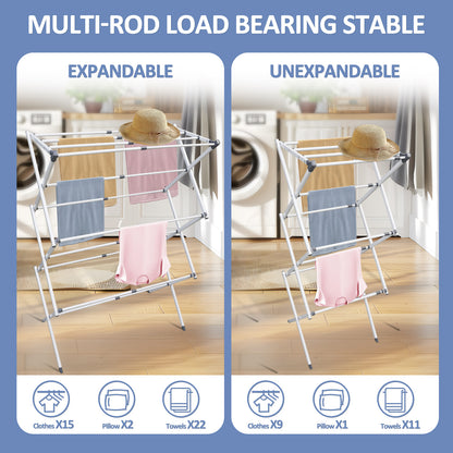 Foldable Drying Rack Clothing,Clothes Drying Rack Folding Indoor and Outdoor Rack, Moveable Laundry Drying Rack, White