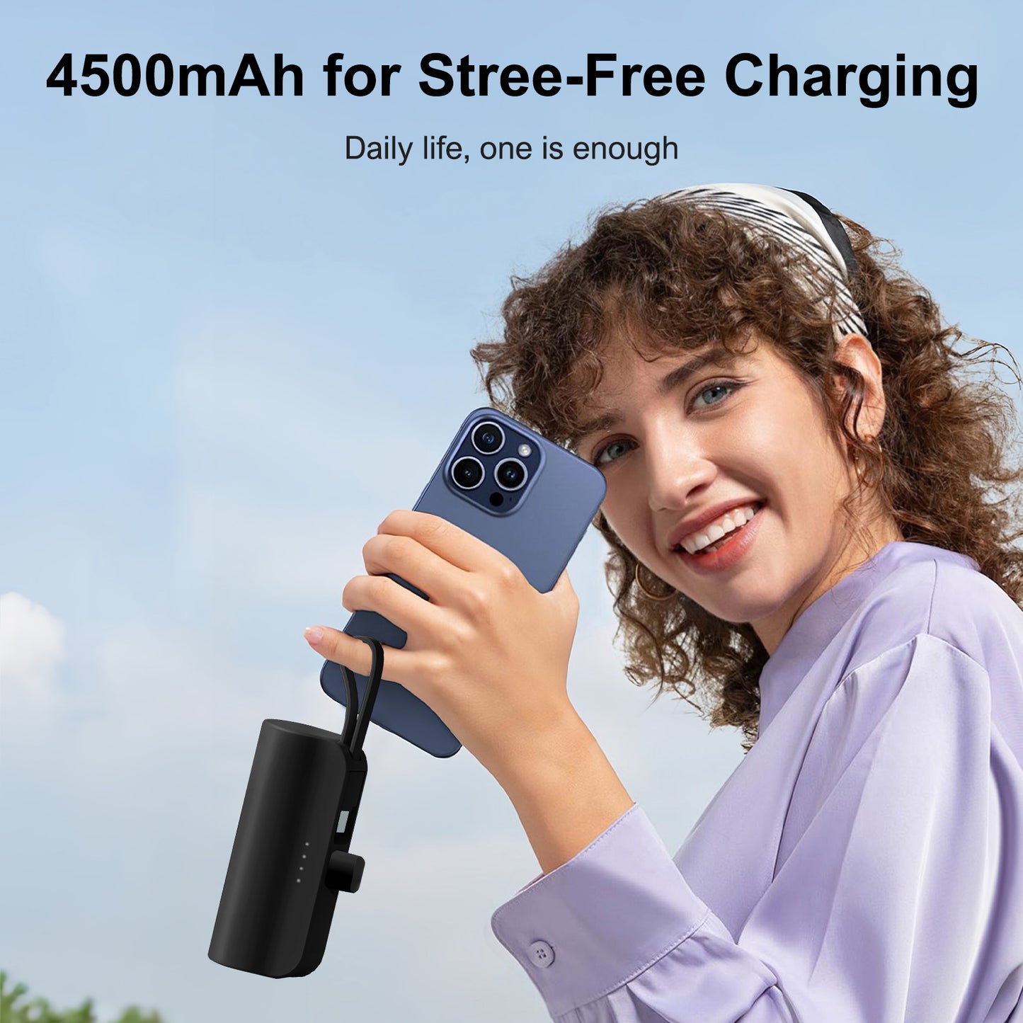 Portable Charger 4500mAh, Ultra Mini Power Bank with Dual Output, Battery Pack for iPhone Series, for Samsung, for iPad Pro Air and More, Black