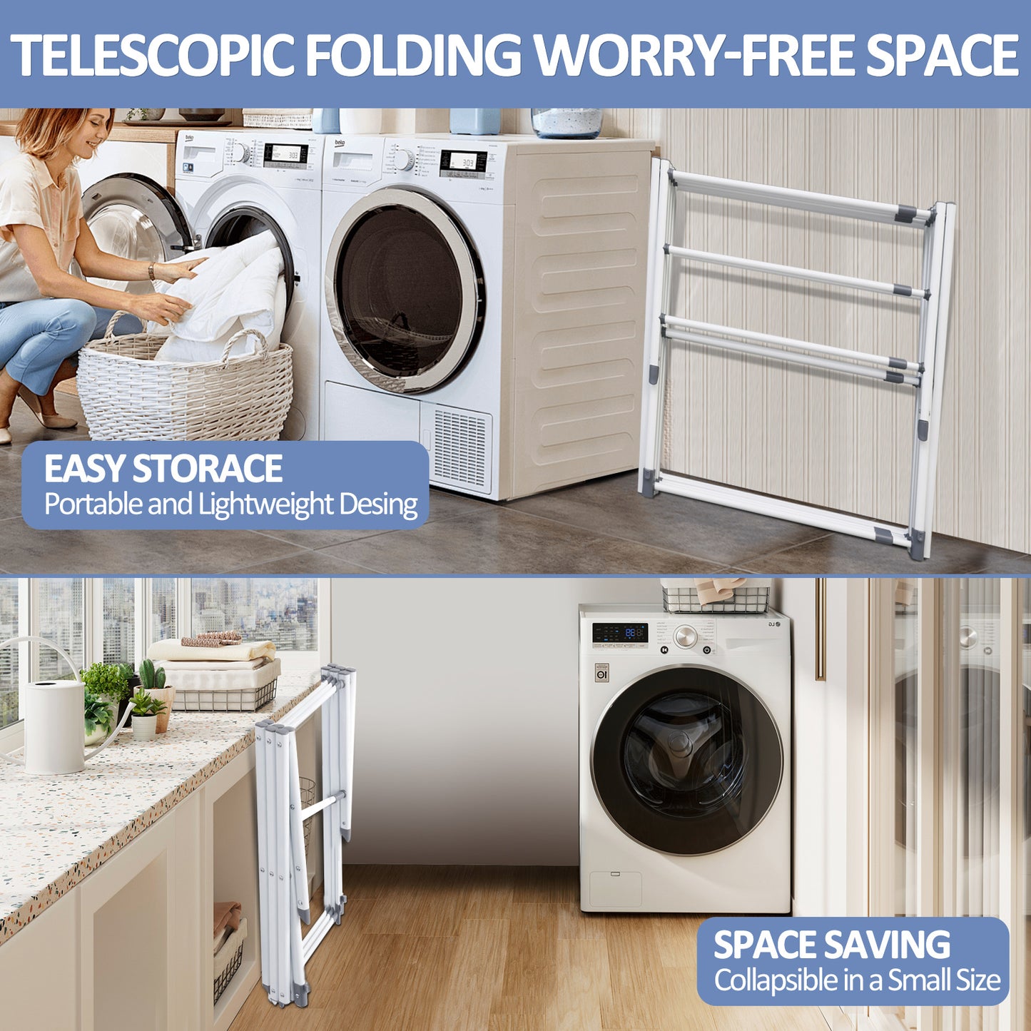 Foldable Drying Rack Clothing,Clothes Drying Rack Folding Indoor and Outdoor Rack, Moveable Laundry Drying Rack, White