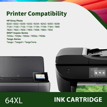 64XL Ink Cartridges Compatible for HP 64 XL Ink Cartridge Combo Pack HP Ink 64 XL for Envy Photo 7855 7858 7800 7155 6255 Printer Ink 64 (Black, Tri-color)