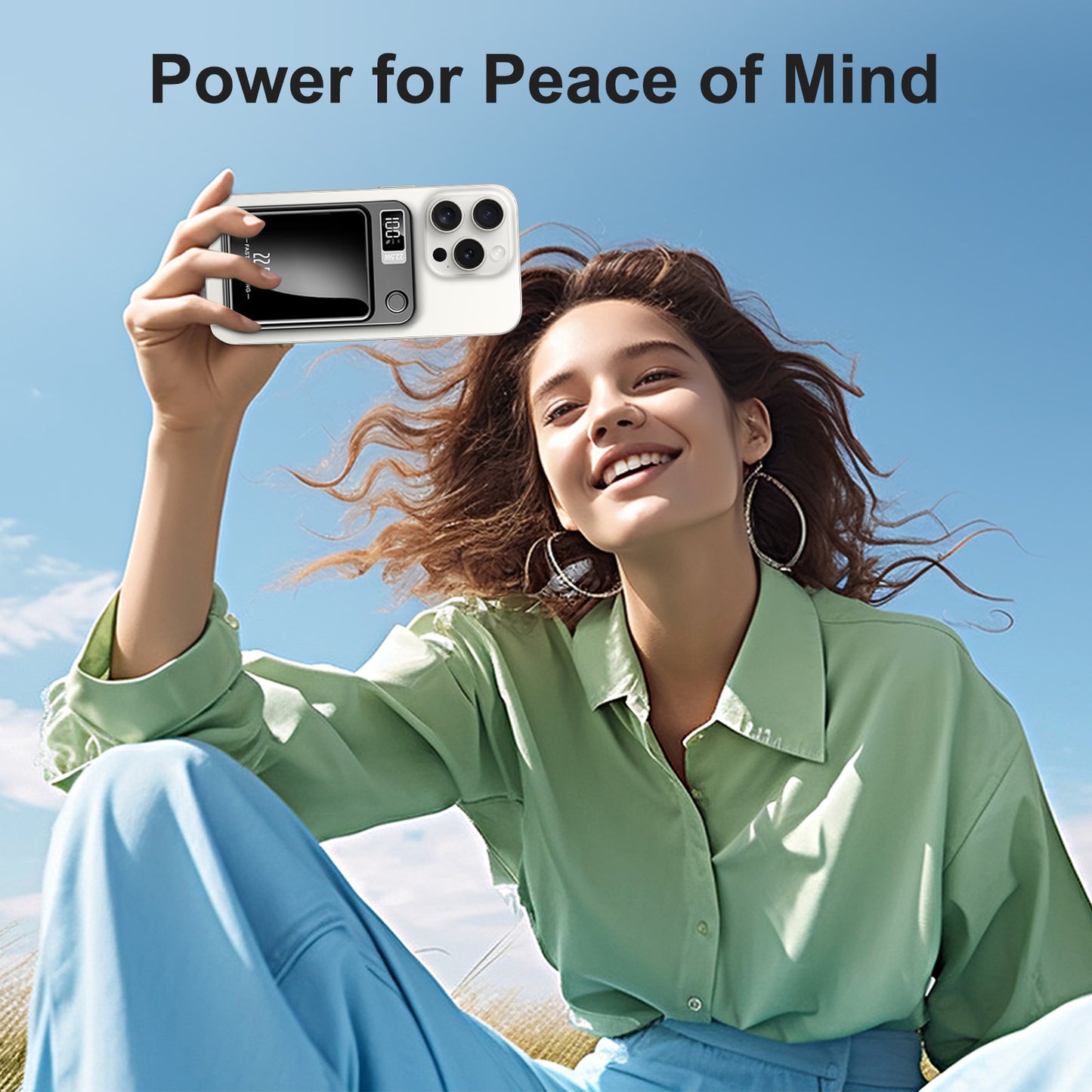 10000mAh Magnetic Mini Power Bank, Magnetic Portable Charger, 20W Fast Wireless Charging, with LED Display, Compatible with iPhones, Black