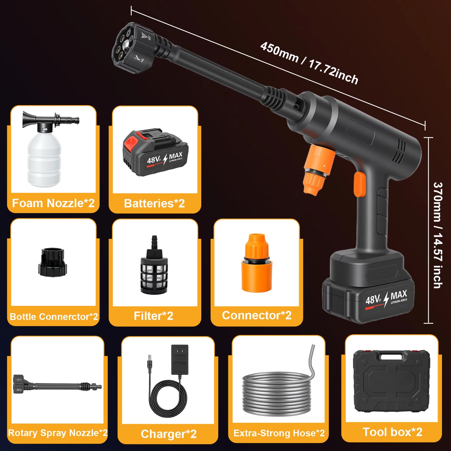 900PSI Cordless Pressure Washer, 3.0GPM Portable Power Washer with 6-in-1 Adjustable Nozzle, Power Cleaner with 16.4ft Hose for Cars/Patios, 2 Battery, Charger Included