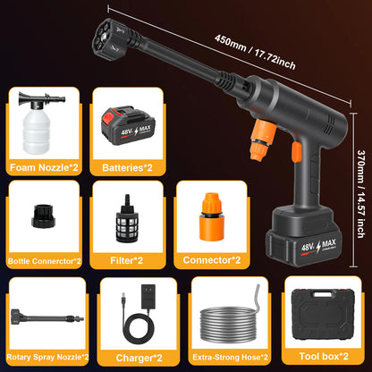 900PSI Cordless Pressure Washer, 3.0GPM Portable Power Washer with 6-in-1 Adjustable Nozzle, Power Cleaner with 16.4ft Hose for Cars/Patios, 2 Battery, Charger Included
