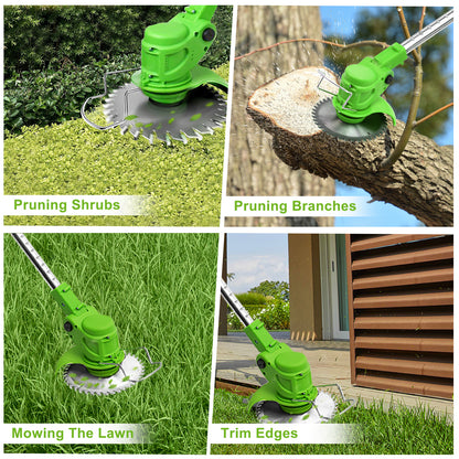 24V 650W Lawn Mover Electric Grass Trimmer Cordless W/2 Batteries, Battery Weed Eater, Electric Weed Wacker, Lawn Mower Cordless Pruning Cutter Weed Wacker Garden Trimming Tool