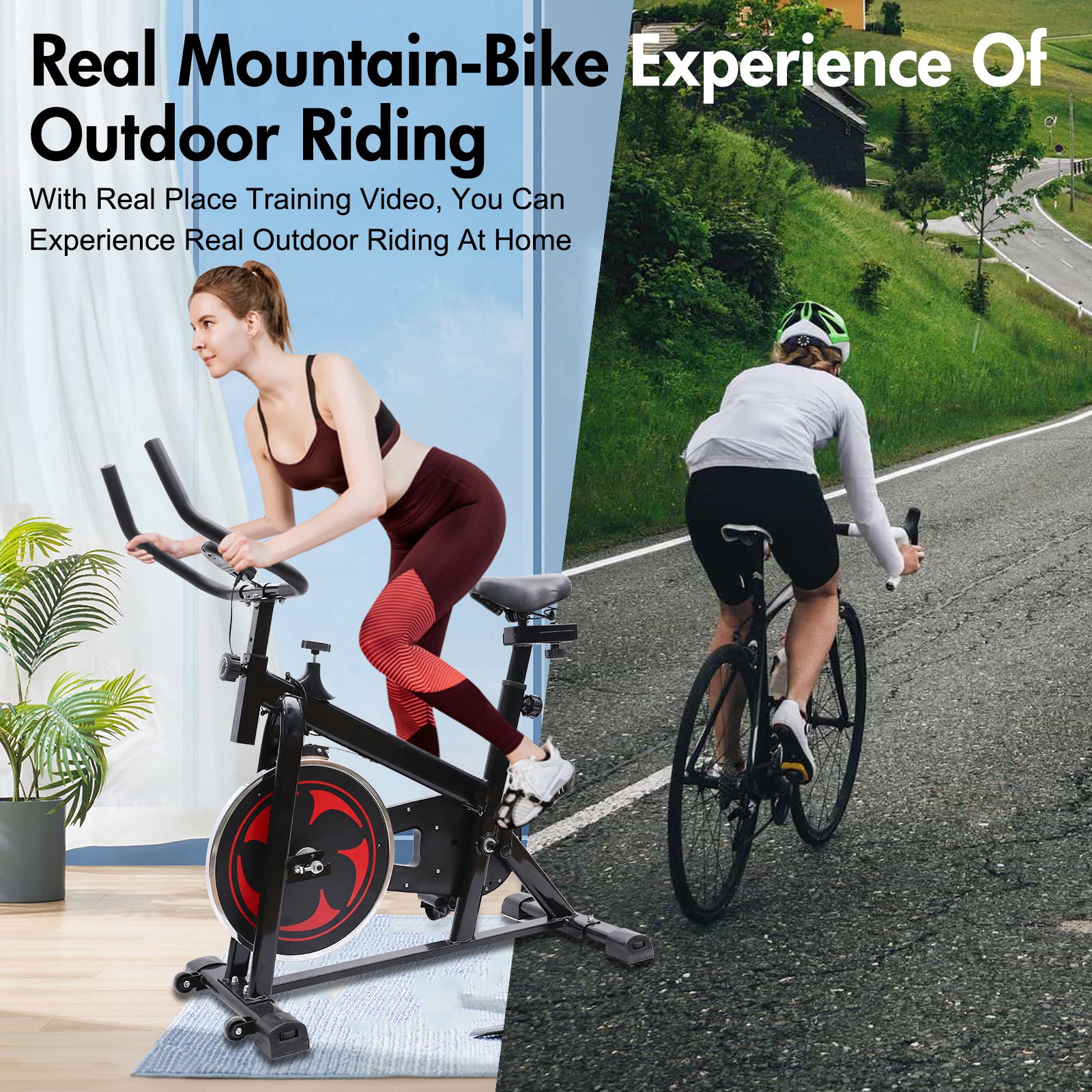 Amstech Exercise Bike with Magnetic Resistance, Quiet Belt Drive, Heavy Flywheel, Stationary Cycling Bike with Comfortable Seat Cushion & Enhanced LCD Monitor for Home Office Workouts