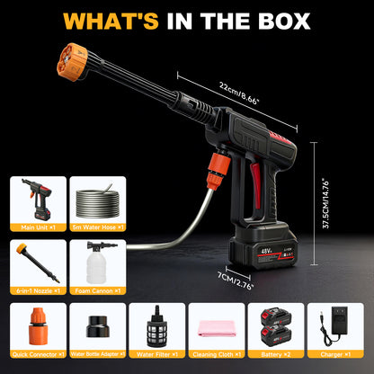 BAOKALER 970PSI Cordless Pressure Washer with 2 x 4.0Ah Rechargeable Batteries, Portable Pressure Washer with 6-in-1 Adjustable Nozzle for Cars/Patios