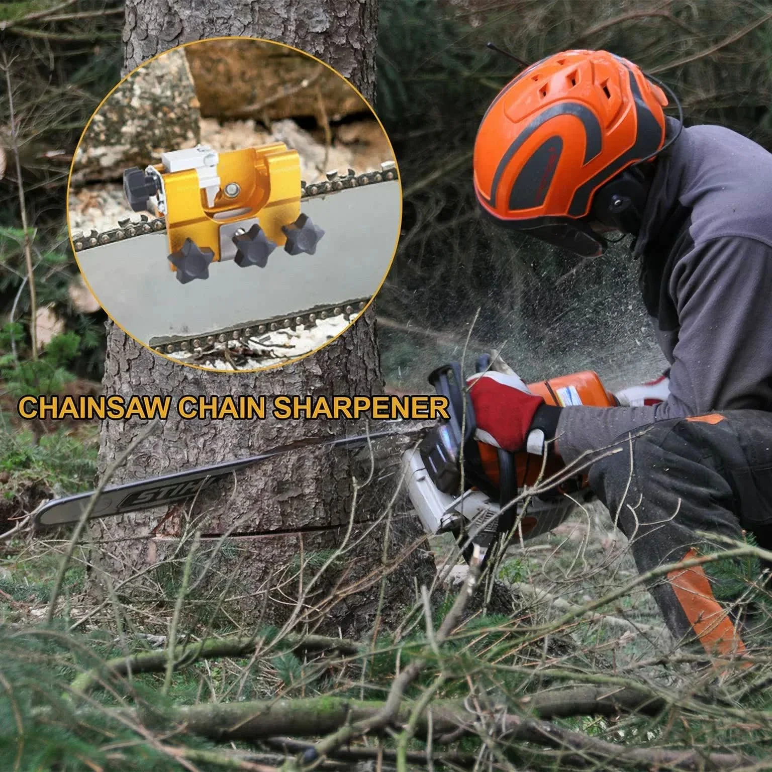 1Pack Chainsaw Sharpener, Portable Hand-Crank Chainsaw Sharpening Jig Kit , Fast Chain Saw Shaperener Accessories Tool for DIY Lumberjack