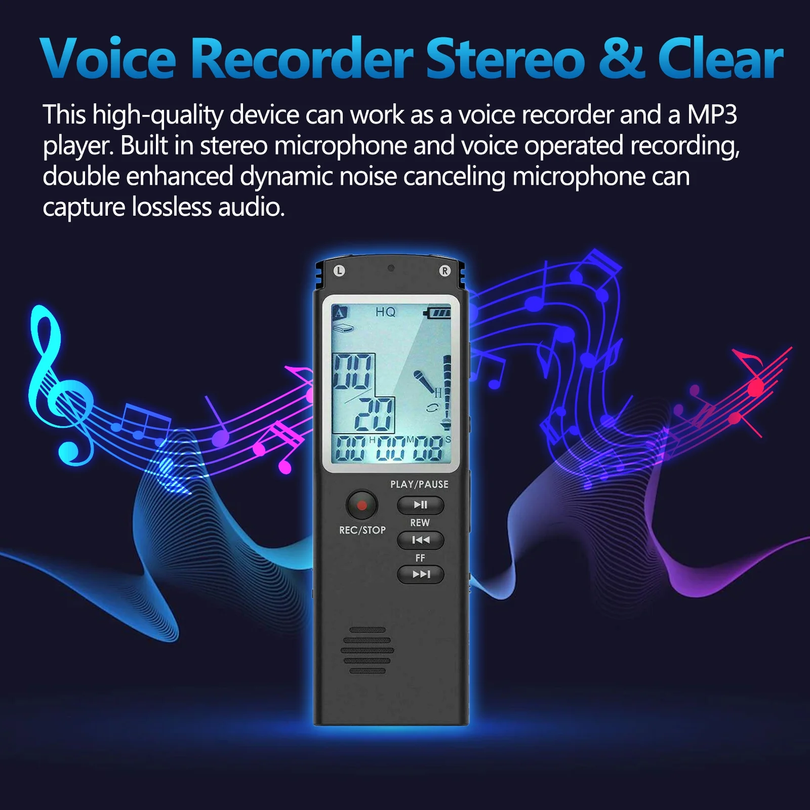 32GB Lecture Digital Voice Recorder, Rechargeable Digital Voice Activated Audio Voice Recorder, Mini Audio Recorder Voice Mic, Portable Tape Dictaphone with Playback, USB, MP3, A-B Function