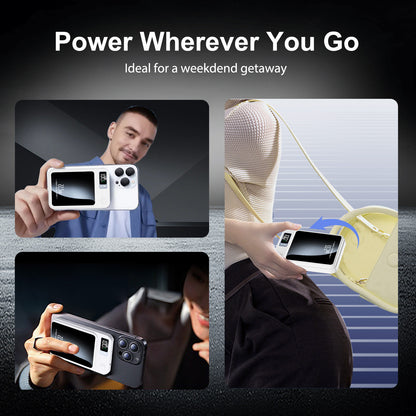 10000mAh 2-in-1 Wireless Power Bank, Magnetic Portable Charger with LED Power Display, Fast Charging 22.5W Battery Pack, Suitable for Outdoor Travel Emergency Backup Power Bank, White