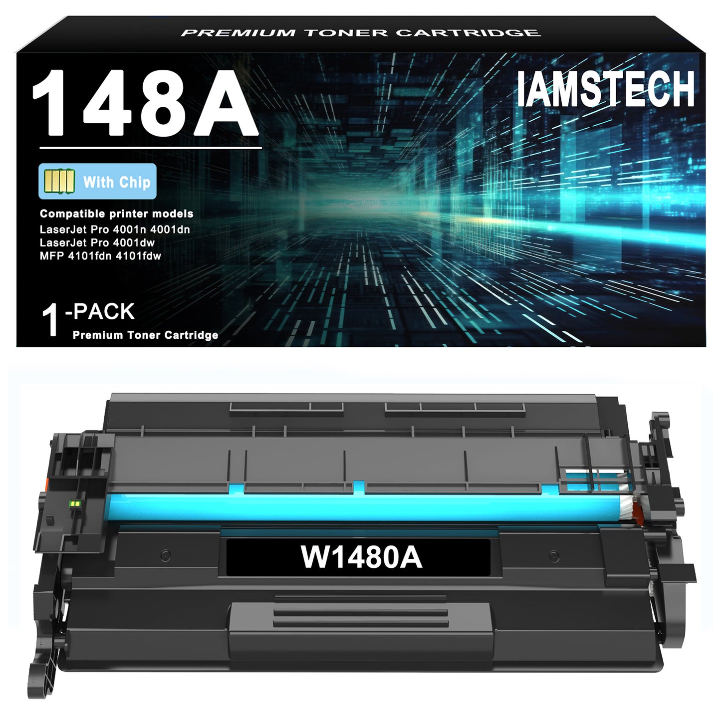 148A 148X Toner Cartridge Black with Chip Compatible for HP 148A W1480A 148X W1480X Laserjet Pro 4001dn MFP 4101fdw 4101fdn 4001n 4001dn 4001dw 1 Pack