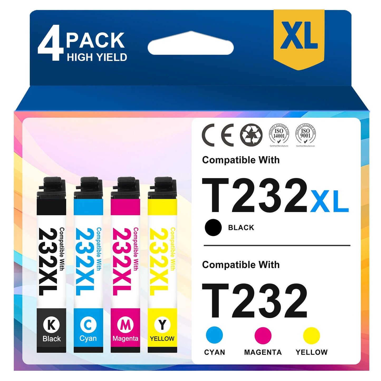 232 Ink Cartridges 4 PACK Compatible for Epson 232 232XL T232XL T232 Ink for XP-4200 XP-4205 WF-2930 WF-2950 XP4200 XP4205 WF2930 WF2950 Printers | 232 XL Black,Cyan,Magenta,Yellow