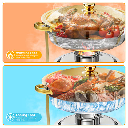 Round Half-Gold Plated Stainless Steel Chafing Dish with Stainless Steel Lid, Buffet Warmer Set, 4-Pack, for Home Gatherings, Christmas Parties, Catering Events