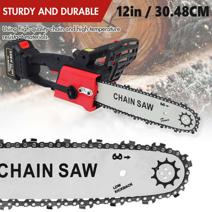 12 inch Cordless Chainsaw with 21V 3.0Ah Battery and Charger, Electric Handheld Chainsaw for Tree Trimming, Wood Cutting, Outdoor Yard Work, 800W