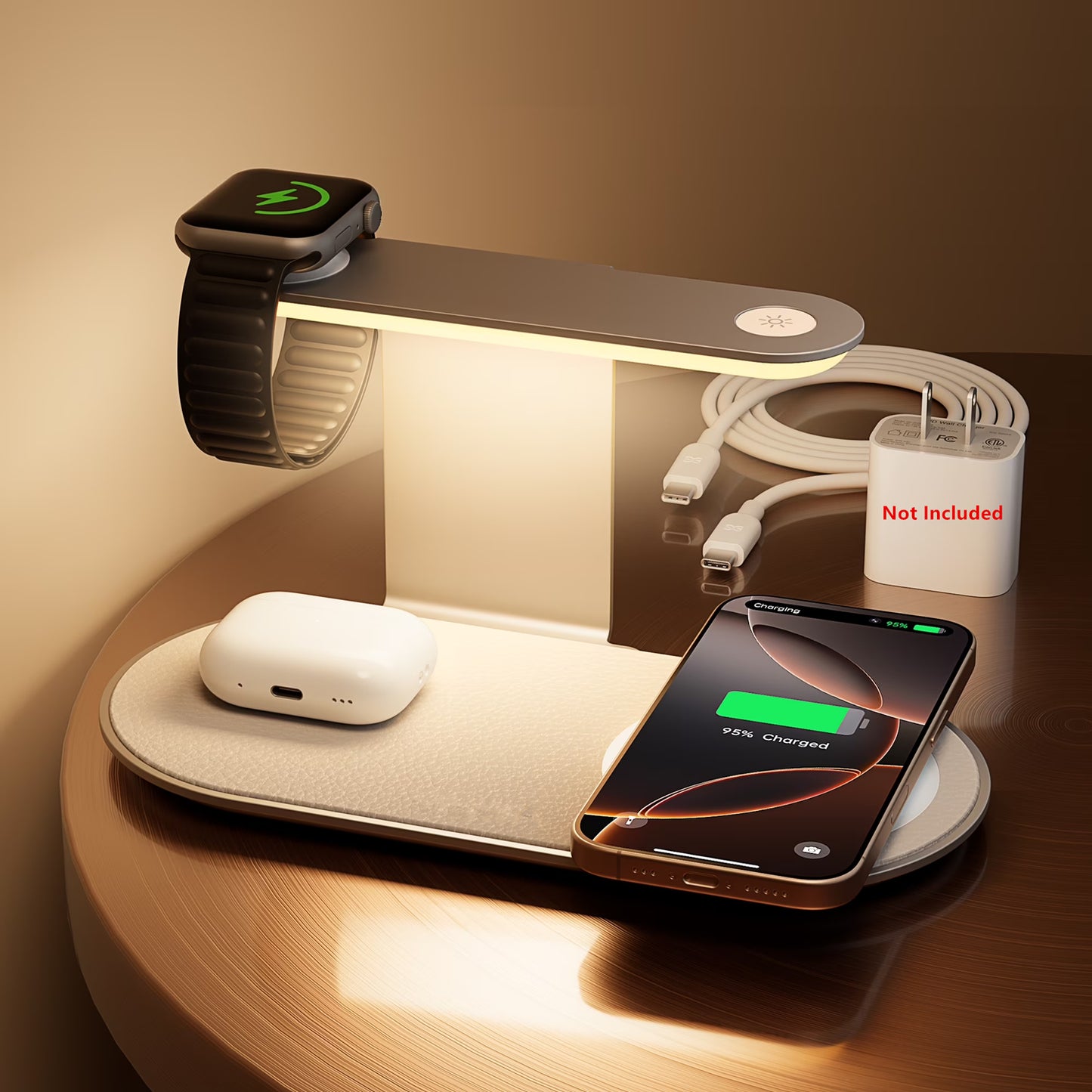 Wireless Charger for iPhone 17, 4 in 1 Charging Station for MagSafe Charger with Night Light,15W Max Fast Charging for iPhone 17/16/15/14/13/,Apple Watch Series 2-11/SE 3/Ultra 3,AirPods