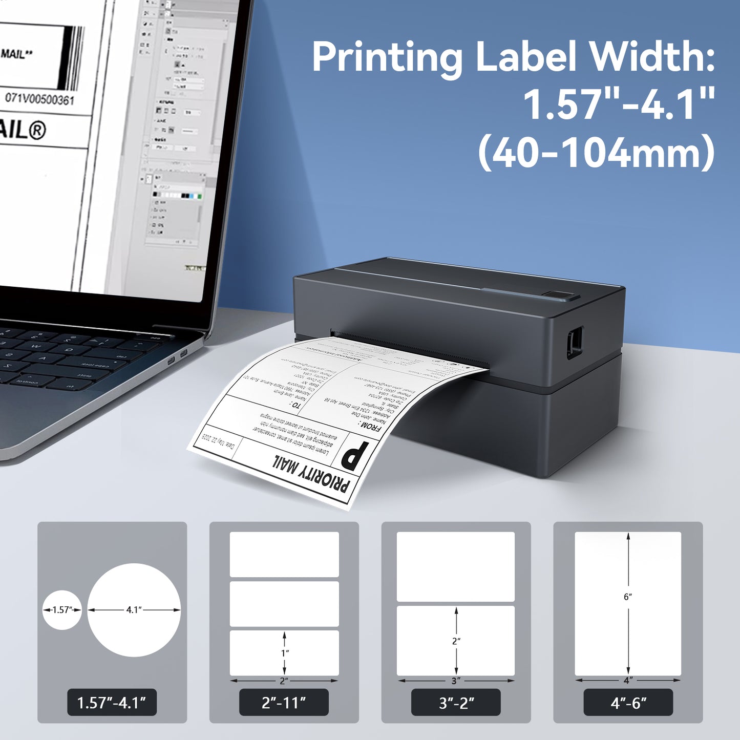 4x6 Thermal Label Printer, Bluetooth Wireless Sticker Printer for Shipping, Business and Home Use, Compatible with iOS Android MacOS Windows