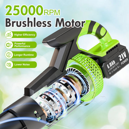 BAOKALER Cordless Leaf Blower,700CFM Brushless Leaf Blower with 6AH Battery and Charger, Snow Blower with Detachable Tube, 4 Speed Modes and Digital Display
